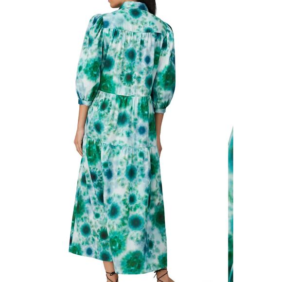 Hunter Bell Green Babydoll Maxi Dress XS Boho Tiered Ruffle Cottage Cotton $400 - Picture 3 of 11